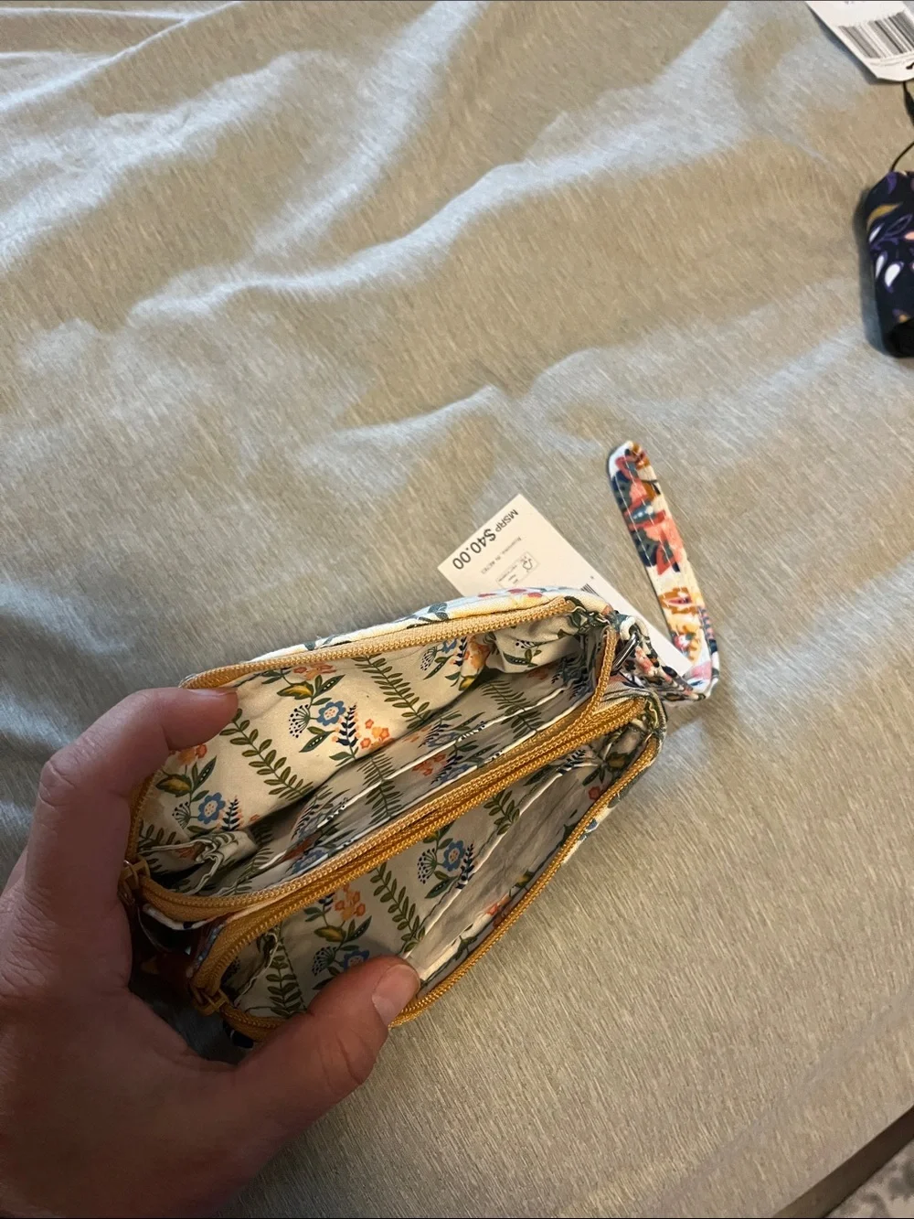 Vera Bradley Floral Zip Wristlet in Cream, Navy & Coral